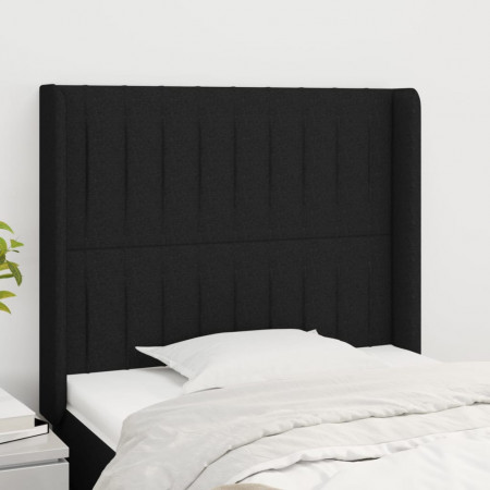 Tăblie de pat cu aripioare, negru, 103x16x118/128 cm, textil - Img 1