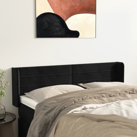 Tăblie de pat cu aripioare negru 147x16x78/88 cm catifea