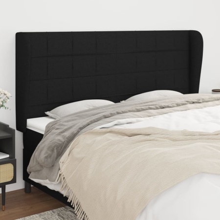 Tăblie de pat cu aripioare, negru, 183x23x118/128 cm, textil