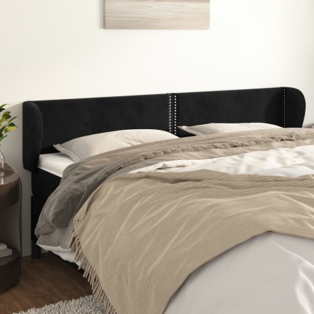 Tăblie de pat cu aripioare negru 203x23x78/88 cm catifea