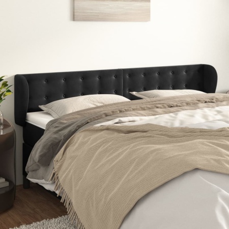 Tăblie de pat cu aripioare negru 203x23x78/88 cm catifea