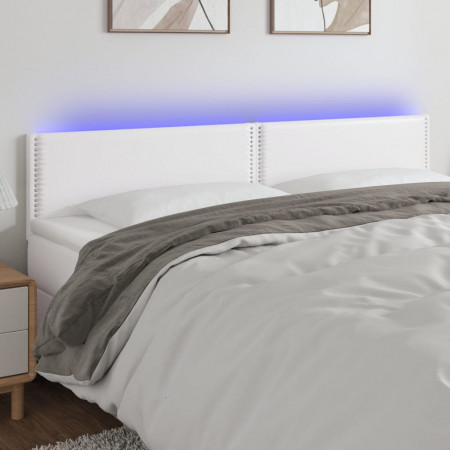 Tăblie de pat cu LED, alb, 200x5x78/88 cm, piele ecologică - Img 1