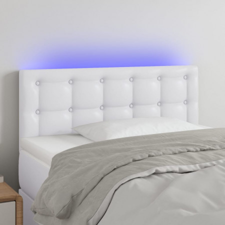 Tăblie de pat cu LED, alb, 80x5x78/88 cm, piele ecologică