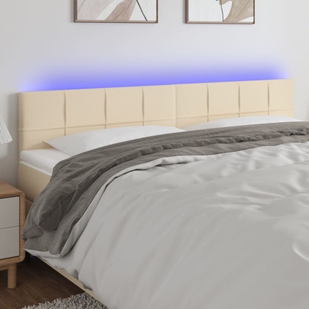 Tăblie de pat cu LED, crem, 180x5x78/88 cm, textil
