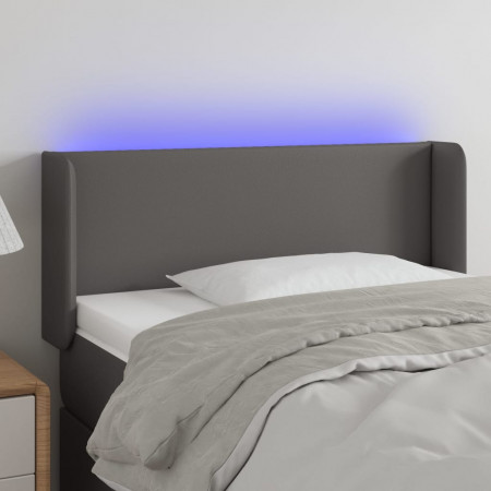 Tăblie de pat cu LED, gri, 103x16x78/88 cm, piele ecologică
