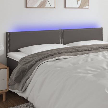 Tăblie de pat cu LED, gri, 200x5x78/88 cm, piele ecologică