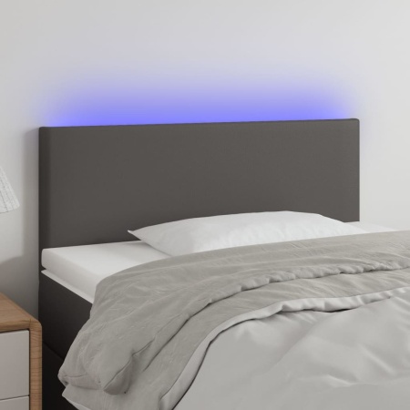 Tăblie de pat cu LED, gri, 90x5x78/88 cm, piele ecologică
