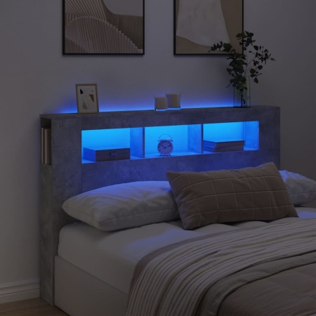 Tăblie de pat cu LED, gri beton, 160x18,5x103,5 cm, lemn