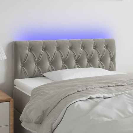 Tăblie de pat cu LED, gri deschis, 100x7x78/88 cm, catifea