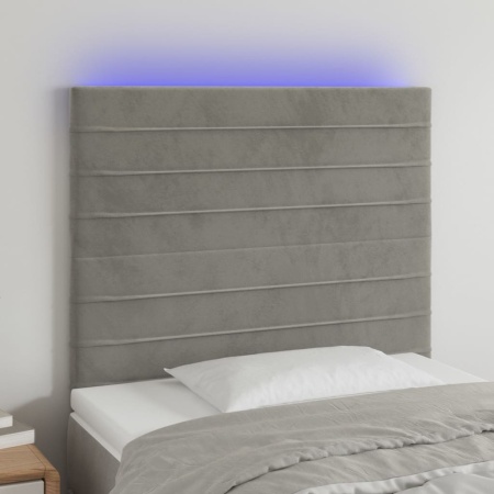 Tăblie de pat cu LED, gri deschis, 90x5x118/128 cm, catifea