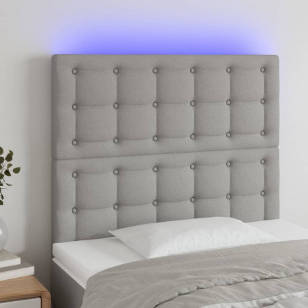 Tăblie de pat cu LED, gri deschis, 90x5x118/128 cm, textil