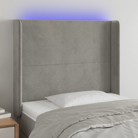 Tăblie de pat cu LED, gri deschis, 93x16x118/128 cm, catifea