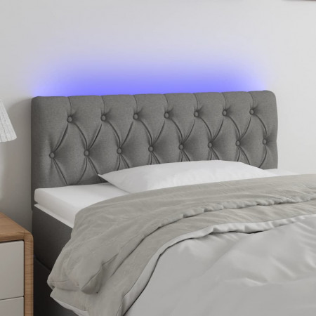 Tăblie de pat cu LED, gri închis, 100x7x78/88 cm, textil