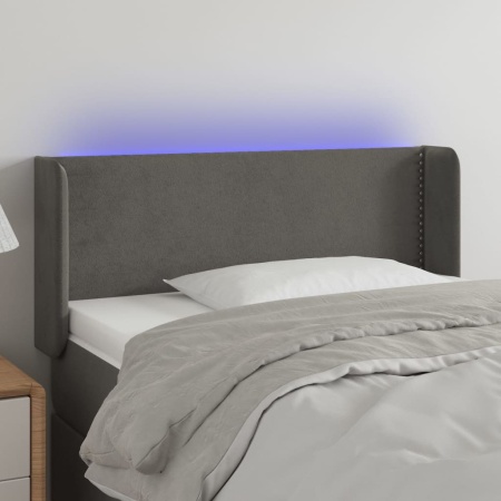 Tăblie de pat cu LED, gri închis, 103x16x78/88 cm, catifea