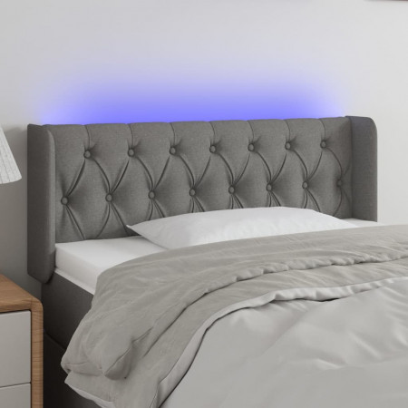 Tăblie de pat cu LED, gri închis, 103x16x78/88 cm, textil