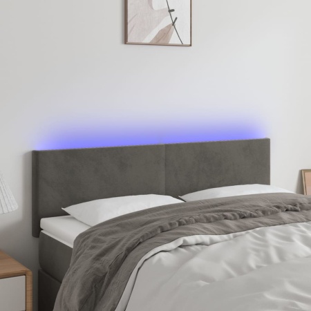 Tăblie de pat cu LED, gri închis, 144x5x78/88 cm, catifea