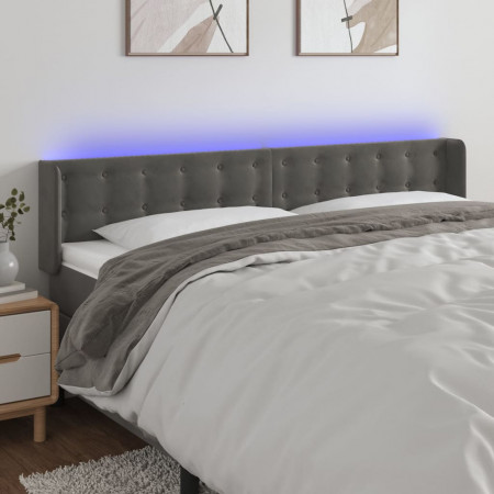 Tăblie de pat cu LED gri închis 183x16x78/88 cm catifea