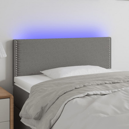 Tăblie de pat cu LED, gri închis, 90x5x78/88 cm, textil