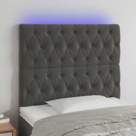 Tăblie de pat cu LED, gri închis, 90x7x118/128 cm, catifea