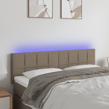 Tăblie de pat cu LED, gri taupe, 144x5x78/88 cm, textil