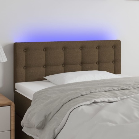 Tăblie de pat cu LED, maro închis, 100x5x78/88 cm, textil