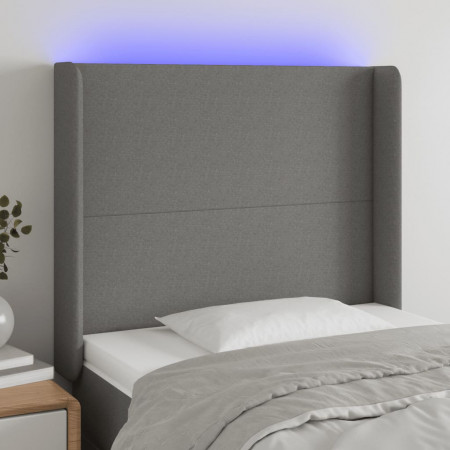 Tăblie de pat cu LED, negru, 103x16x118/128 cm, textil