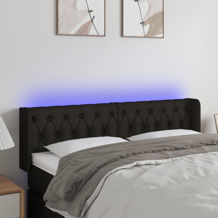 Tăblie de pat cu LED, negru, 163x16x78/88 cm, textil