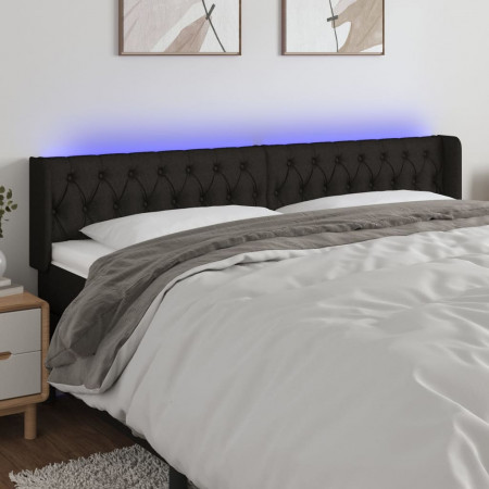 Tăblie de pat cu LED, negru, 183x16x78/88 cm, textil