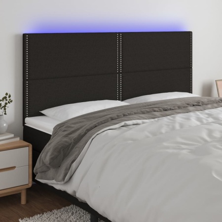 Tăblie de pat cu LED, negru, 200x5x118/128 cm, textil