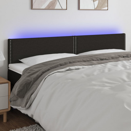 Tăblie de pat cu LED, negru, 200x5x78/88 cm, textil - Img 1