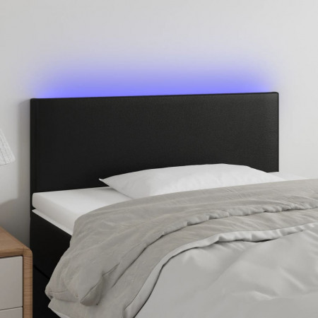 Tăblie de pat cu LED, negru, 80x5x78/88 cm, piele ecologică