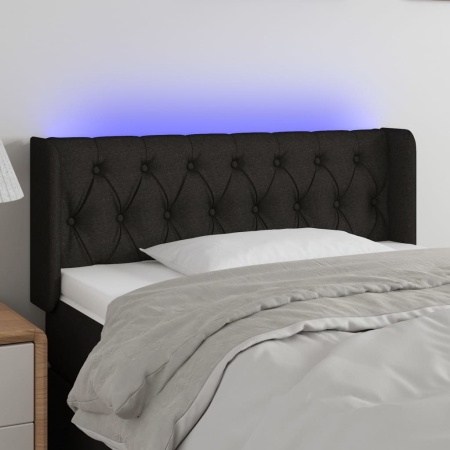 Tăblie de pat cu LED, negru, 93x16x78/88 cm, textil