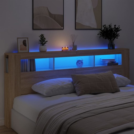 Tăblie de pat cu LED, stejar sonoma, 220x18,5x103,5 cm, lemn