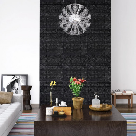 Tapet de perete autocolant, model cărămizi 3D, 40 buc., negru - Img 1