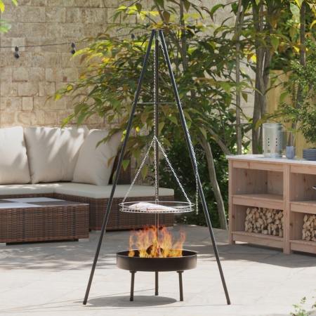 Tripod pentru gătit pe foc de tabără cu grătar și tavă pentru foc 170 cm