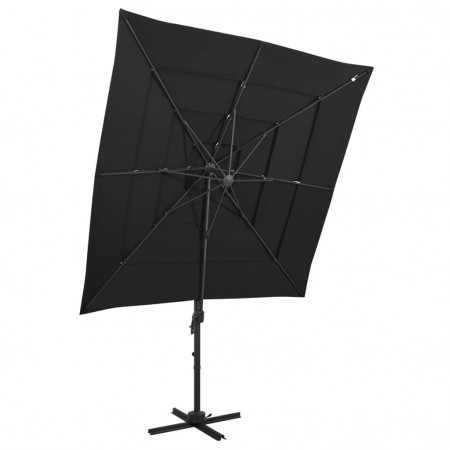 Umbrelă de soare 4 niveluri stâlp aluminiu negru 250x250 cm