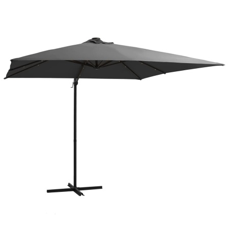 Umbrelă în consolă cu LED, stâlp din oțel, antracit, 250x250 cm