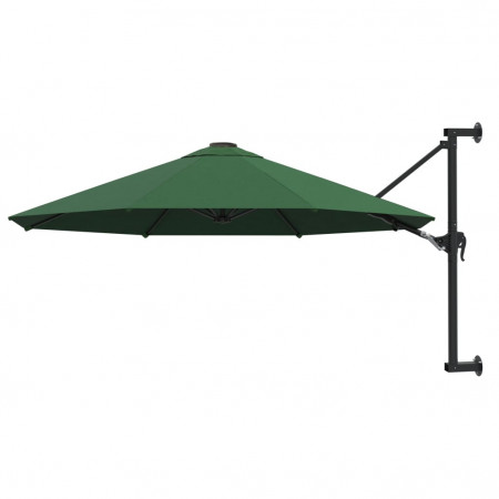 Umbrelă soare, montaj pe perete, tijă metalică, verde, 300 cm - Img 1