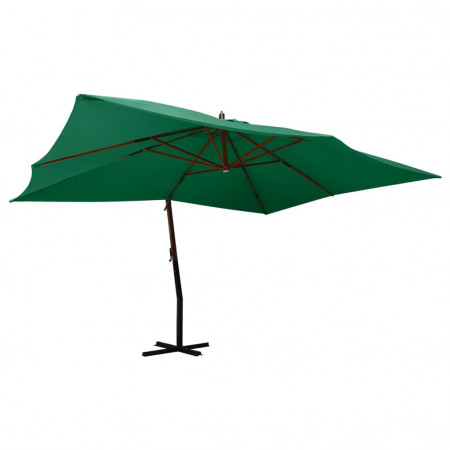 Umbrelă suspendată cu stâlp din lemn, verde, 400x300 cm