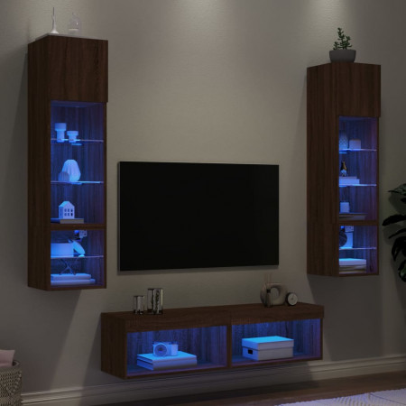 Unități de perete TV cu LED-uri, 6 piese, stejar maro, lemn