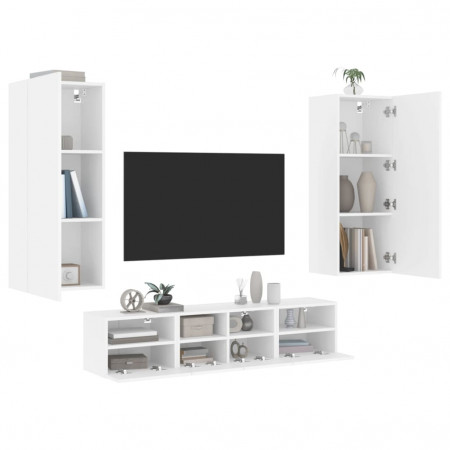 Unități TV de perete, 5 piese, alb, lemn prelucrat
