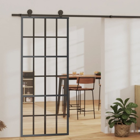 Ușă glisantă cu set feronerie, 76x205 cm, sticlă ESG/aluminiu
