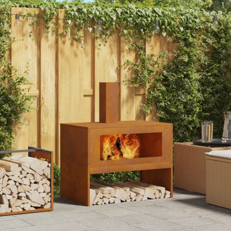 Vatră de foc cu horn, 80x50x96 cm, oțel corten