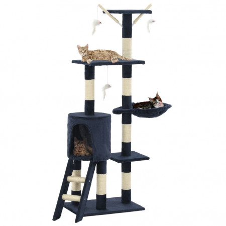 Ansamblu pisici stâlpi din funie sisal, 138 cm, albastru închis