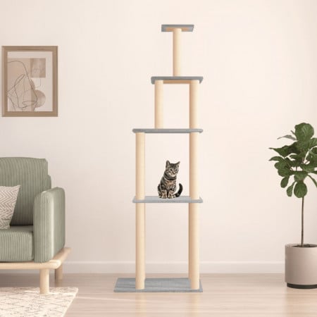 Ansamblu pisici, stâlpi din funie sisal, gri deschis, 183 cm