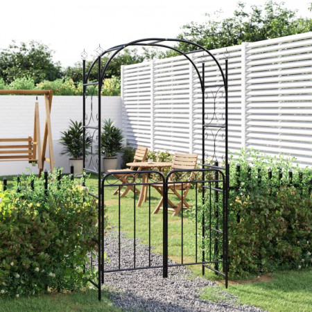 Arcadă de grădină cu poartă, negru, 108x45x235 cm oțel