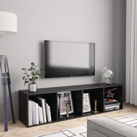Bibliotecă/Comodă TV, negru, 143x30x36 cm