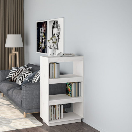 Bibliotecă/Separator cameră alb 60x35x103 cm lemn masiv de pin - Img 1