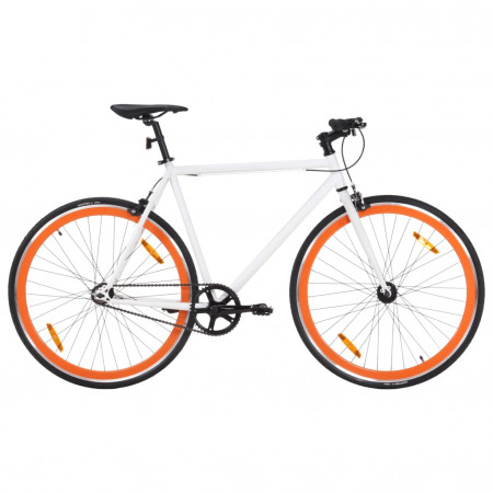 Bicicletă cu angrenaj fix, alb și portocaliu, 700c, 55 cm - Img 1