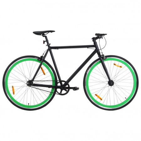 Bicicletă cu angrenaj fix, negru și verde, 700c, 59 cm